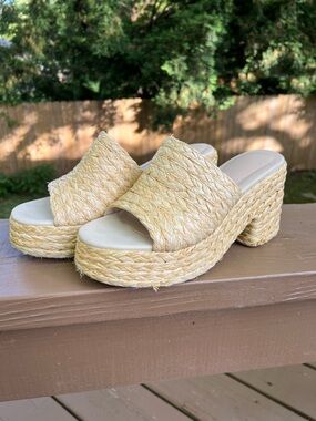 Woven Straw Platform Mule Sandals in Natural 8.5